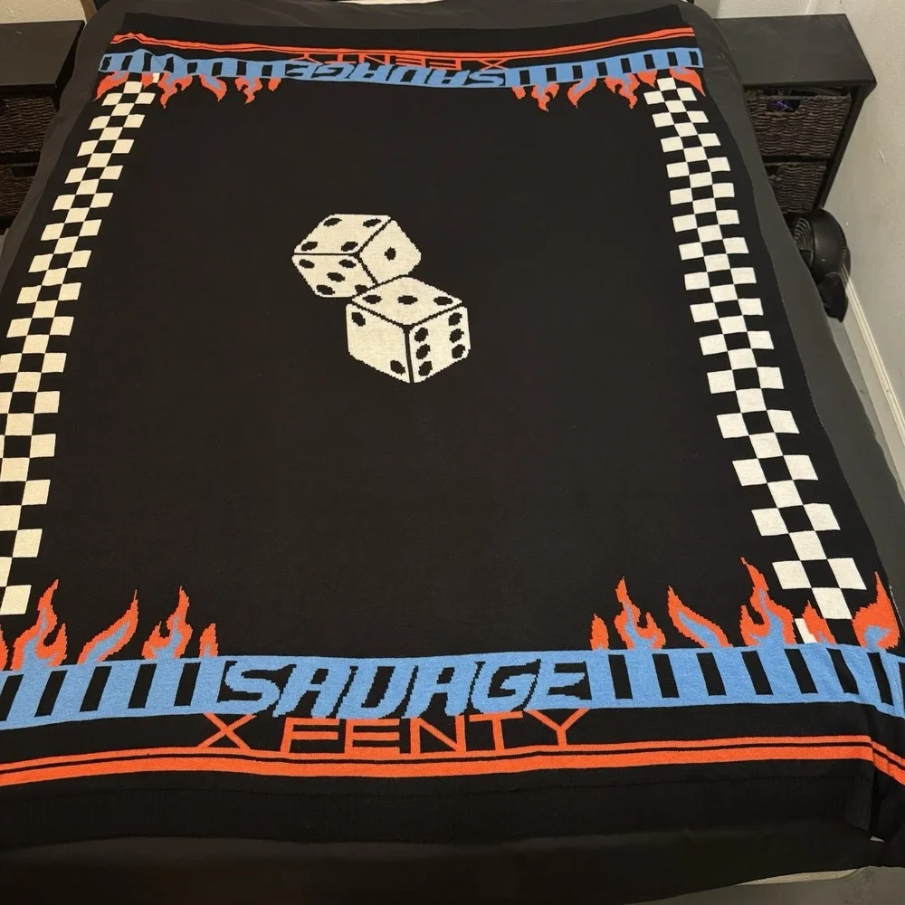 Savage X Fenty Blanket Throw Lit Leisure Dice Black Red Blue Comfy Checkered